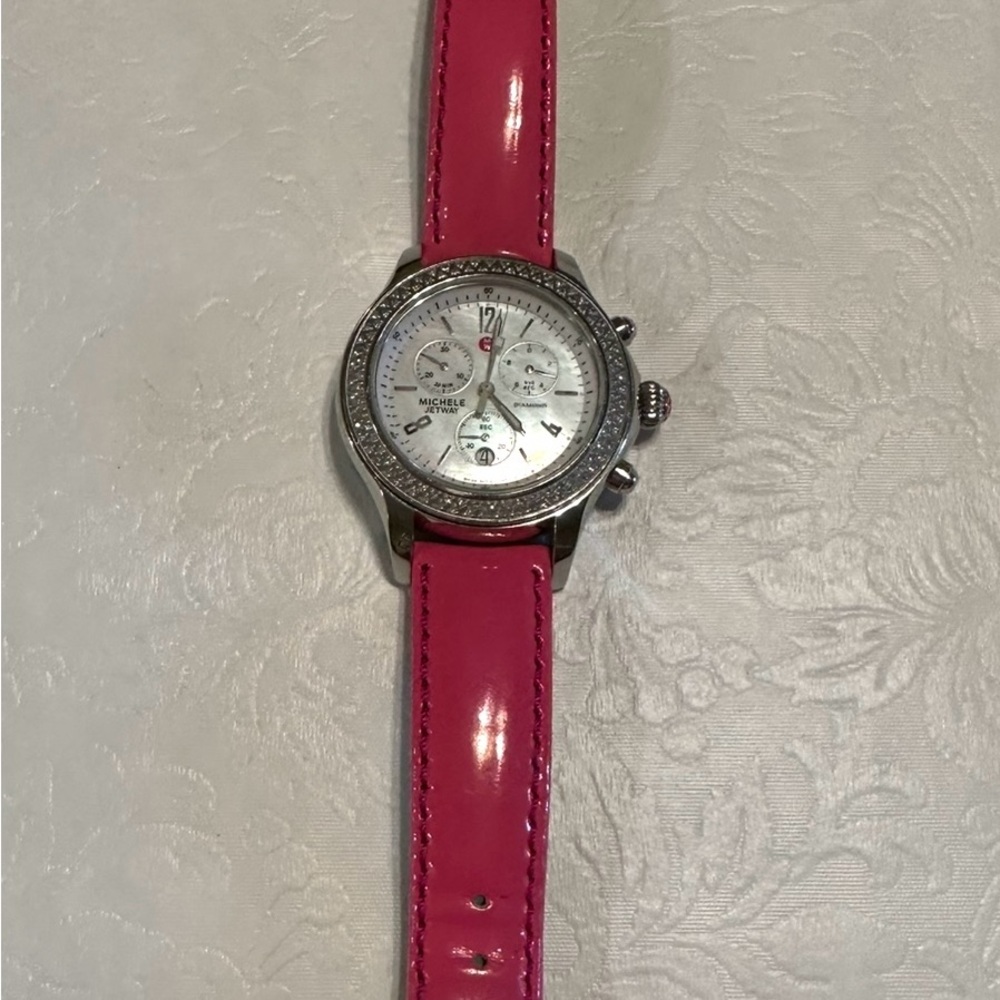 Michele Jetway Diamond Stainless Watch with Black Crocodile Strap - Picture 4 of 9